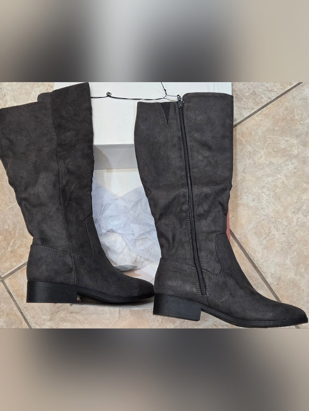 NEW Style & Co Charmaneef Womens Grey Faux Suede Knee High Riding Boots 8.5M Zip